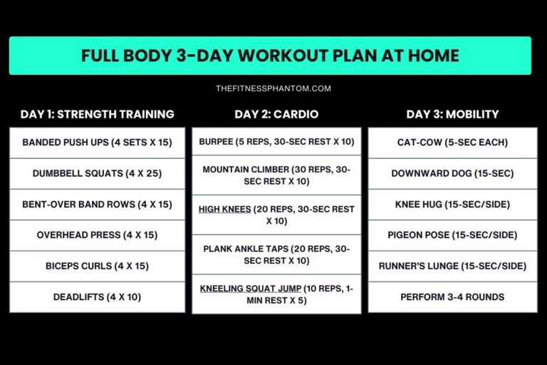 Full Body 3-Day Workout Plan at Home (Ultimate Guide)