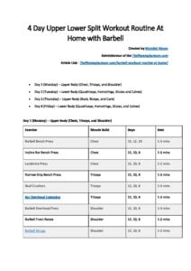 4 Day Upper Lower Split Workout Routine At Home with Barbell pdf