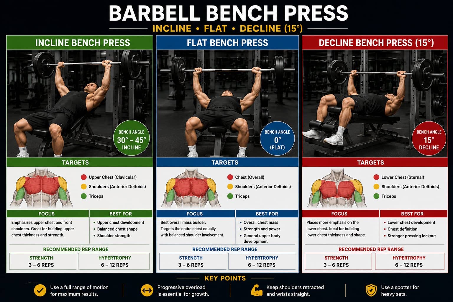 11 Best Barbell Push Exercises for Strength & Size Barbell Bench Press Push Workout