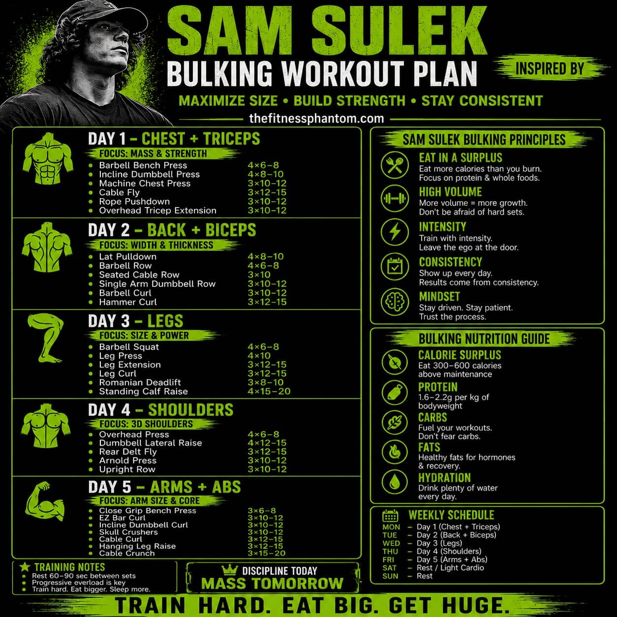 Sam Sulek Workout Routine for Muscle Gain with PDF Sam Sulek's 5-day split workout routine